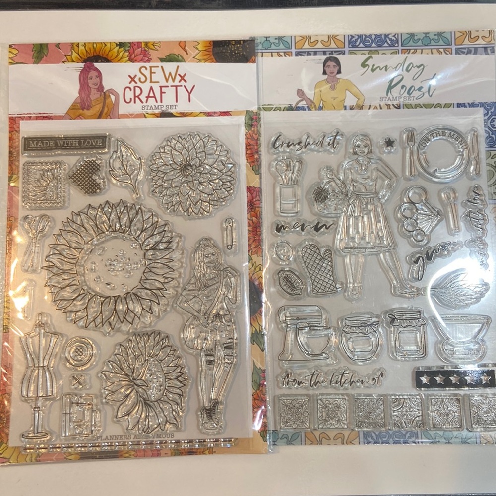 Two 4x6 planners anonymous stamp sets NIP. “Sunday roast” and “sew crafty”